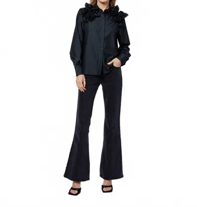 Ciebon 3d Flowers Denim Shirt In Black