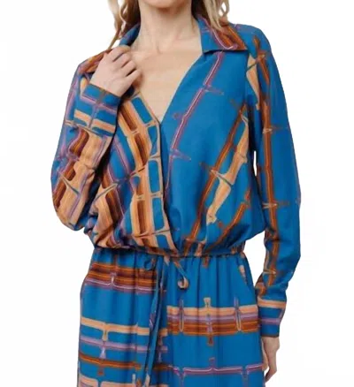 Ciebon Abstract Stripe Surplice Bubble Top In Blue