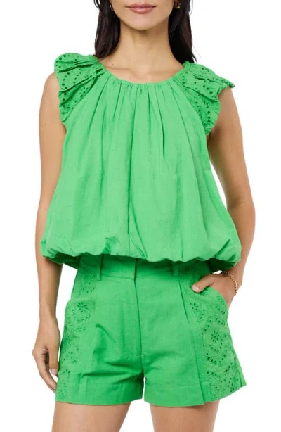 Ciebon Ada Eyelet Embroidery Bubble Hem Shirt In Green