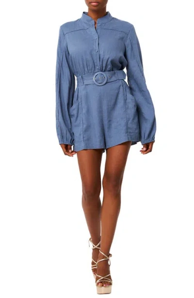 Ciebon Adreanna Belted Long Sleeve Romper In Slate Blue