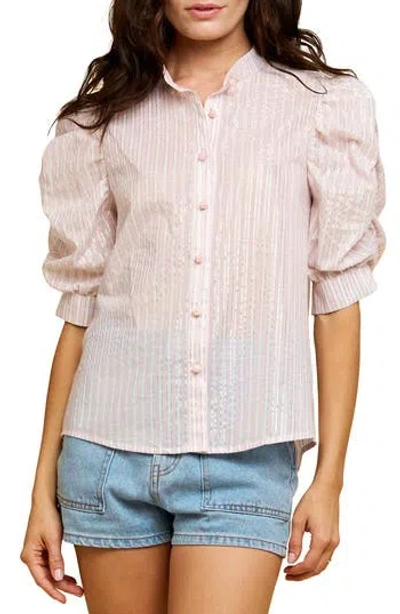 Ciebon Afina Metallic Puff Sleeve Shirt In Pink