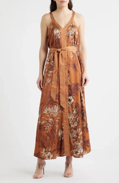 Ciebon Aiza Mixed Print Dress In Brown