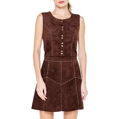 Ciebon Akia Faux Suede Sleeveless Top In Brown