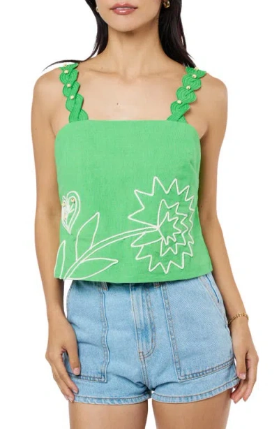 Ciebon Alessia Floral Embroidery Sleeveless Top In Green