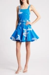 Ciebon Alivia Belted Fit & Flare Minidress In Blue/white