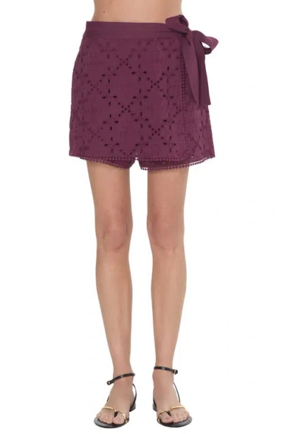 Ciebon Amani Embroidered Eyelet Wrap Skort In Burgundy