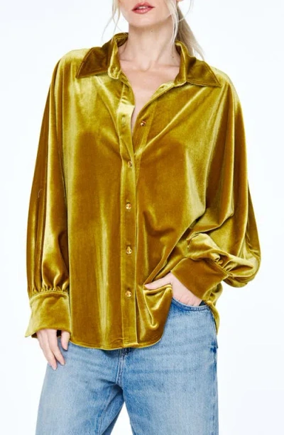 Ciebon Amira Oversized Stretch Velvet Shirt In Gold