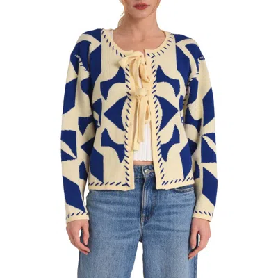 Ciebon Ana Pattern Tie Front Cardigan In Blue Multi