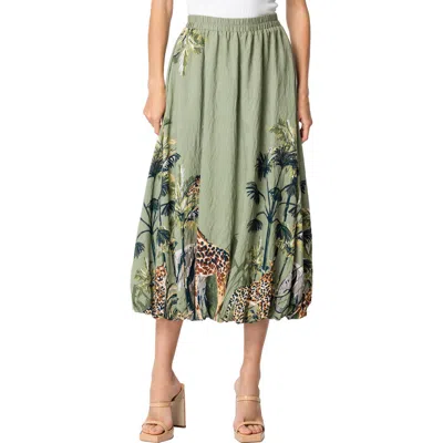 Ciebon Andrey Printed Midi Skirt In Green