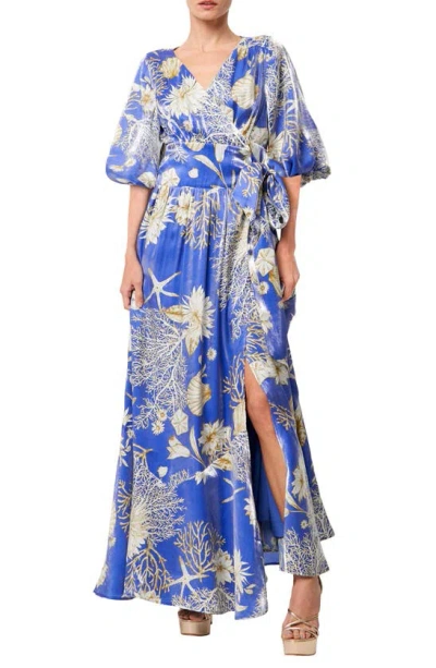 Ciebon Ariella Floral Print Side Tie Maxi Dress In Blue Multi