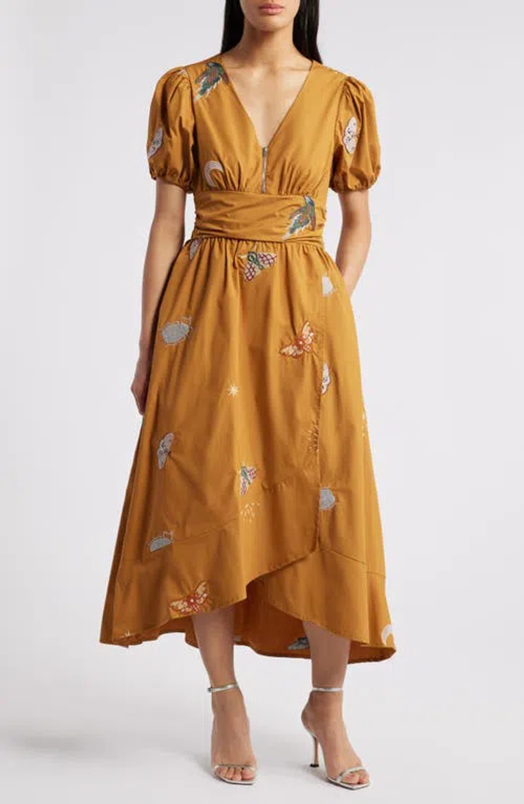 Ciebon Arya Embroidered Cotton Maxi Dress In Gold | ModeSens