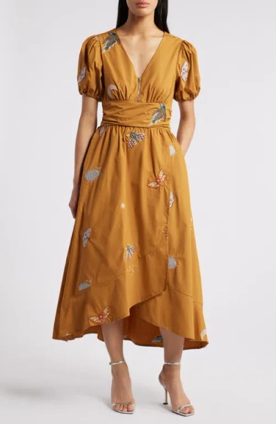 Ciebon Arya Embroidered Cotton Maxi Dress In Gold | ModeSens