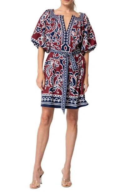 Ciebon Arya Print Tie Waist Dress In Red Multi