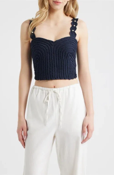 Ciebon Atalia Braid Detail Cotton Tank In Blue