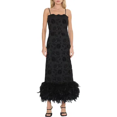 Ciebon Aurora Lace Sheath Dress With Feather Hem In Black