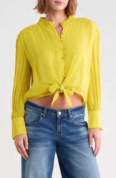 Ciebon Aurora Metallic Tie Front Top In Yellow