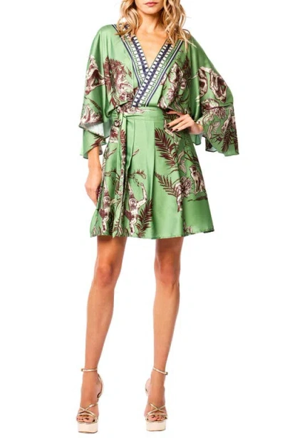 Ciebon Avaele Belted Long Sleeve Wrap Dress In Green