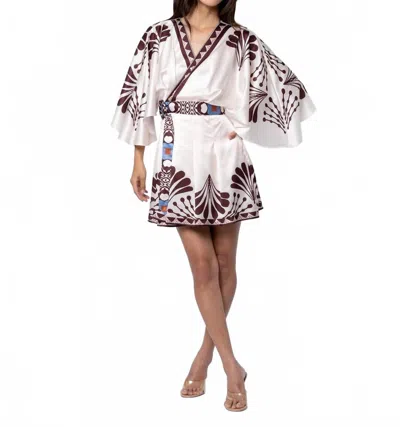 Ciebon Avaele Botanical Print Mini Wrap Dress In Cream In White