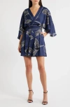 Ciebon Avaele Long Sleeve Satin Wrap Dress In Multi