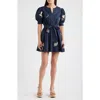 Ciebon Barona Nature Embroidered Fit & Flare Dress In Blue