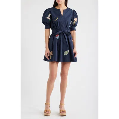 Ciebon Barona Nature Embroidered Fit & Flare Dress In Blue