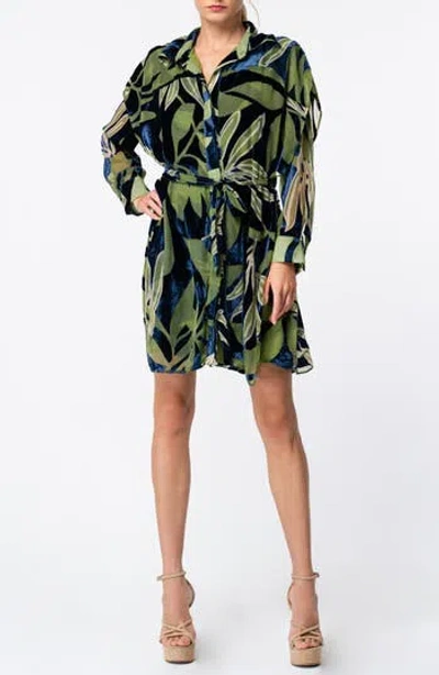 Ciebon Baylor Velvet Burnout Shirtdress In Navy Green
