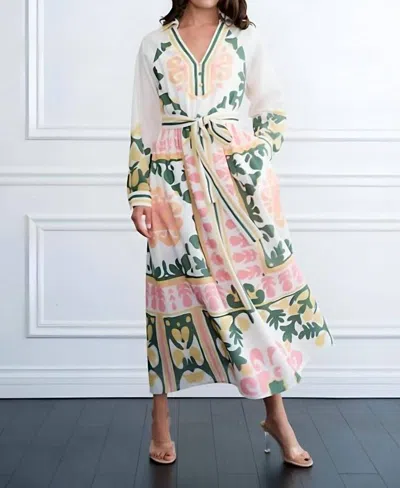 Ciebon Belted Sleeve Collar Print Dress In Multi