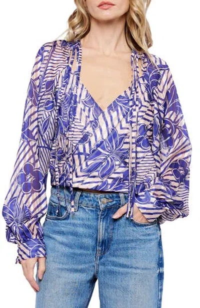 Ciebon Betty Print Split Neck Top In Blue