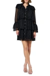 Ciebon Bharti Metallic Fleck Eyeleash Lace Long Sleeve Minidress In Black