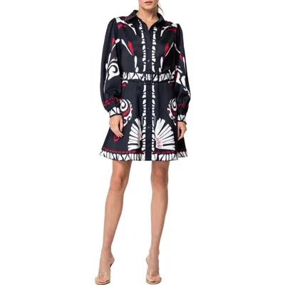 Ciebon Billy Long Sleeve Satin Shirtdress In Black Red