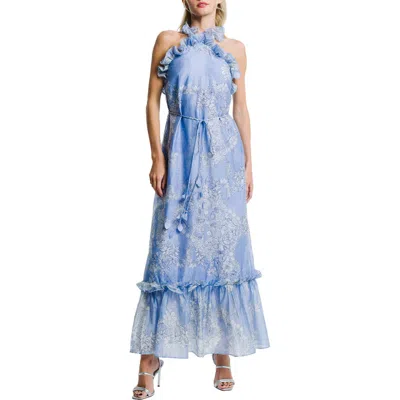 Ciebon Bronya Placed Floral Halter Neck Maxi Dress In Blue