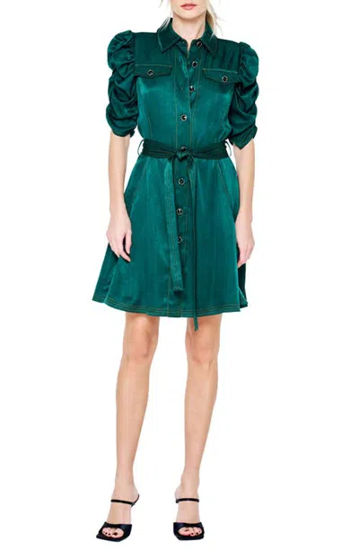 Ciebon Bryce Puff Sleeve Tie Waist Dress In Green