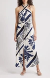 Ciebon Brynlee Printed Halter Maxi Dress In Navy Multi In Blue