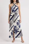 Ciebon Brynlee Printed Halter Maxi Dress In Navy Multi In Blue