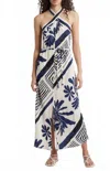 Ciebon Brynlee Printed Halter Maxi Dress In Navy Multi In Blue