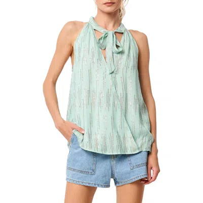 Ciebon Cadence Tie Neck Metallic Surplice Top In Blue