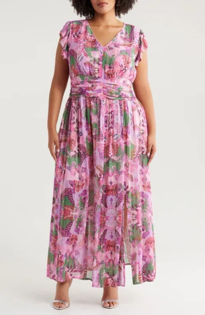 Ciebon Cap Sleeve Maxi Dress In Pink