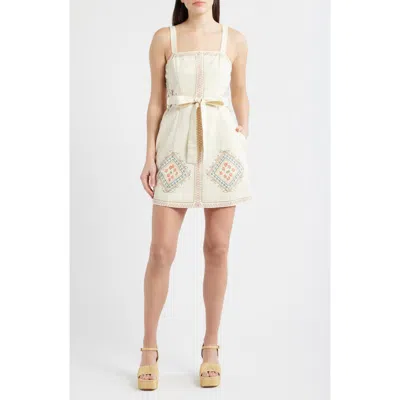 Ciebon Caracola Embroidered Detail Cotton Minidress In White