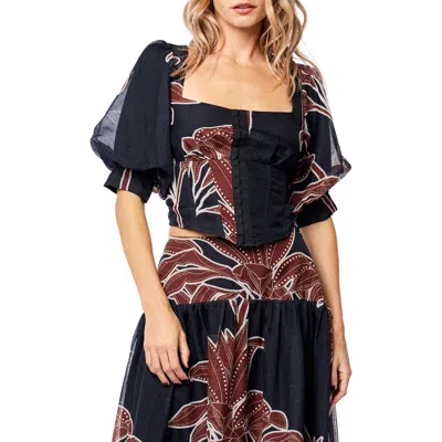 Ciebon Caribla Puff Sleeve Corset Top In Black