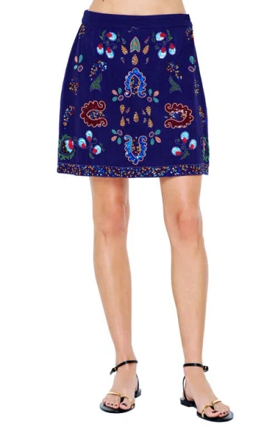 Ciebon Carsyn Embroidered Miniskirt In Blue