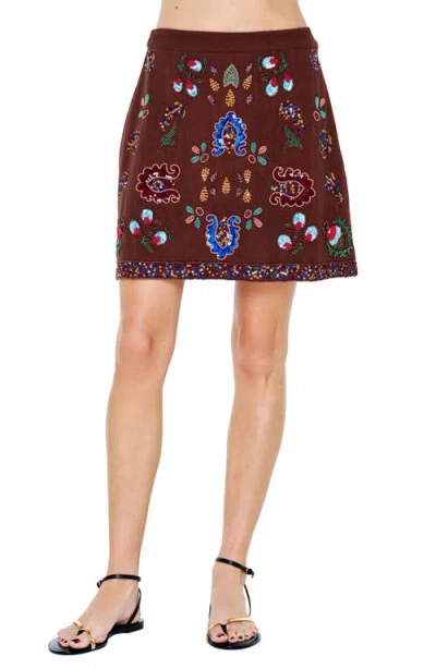 Ciebon Carsyn Embroidered Miniskirt In Brown