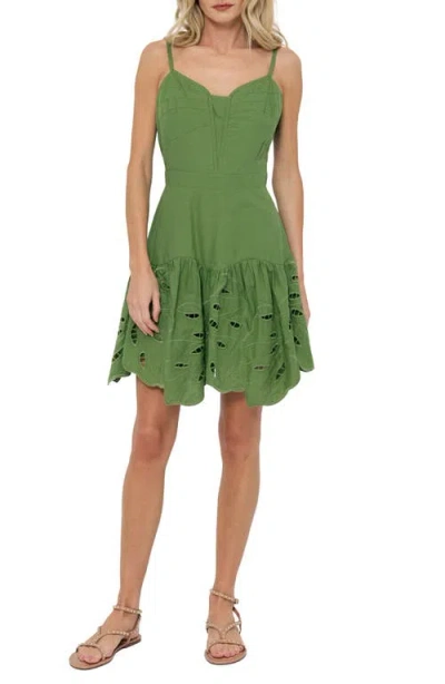 Ciebon Cathal Tiered Sleeveless Eyelet Cotton Dress In Green