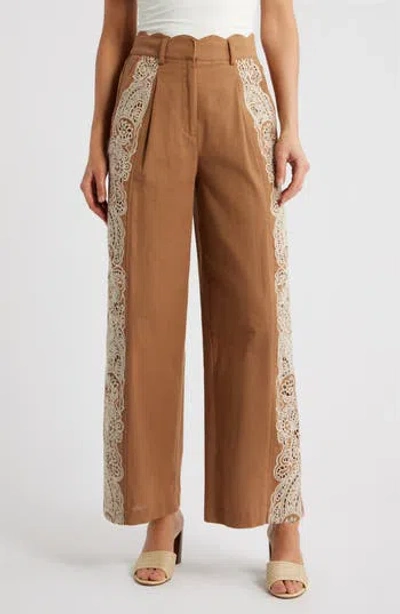 Ciebon Celena Embroidered Detail Cotton Pants In Brown