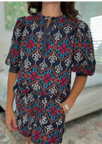 Ciebon Celeste Mix Media Embroidered Top In Multi