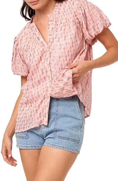 Ciebon Charley Puff Sleeve Button-up Top In Pink