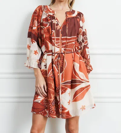 CIEBON CHRISTY PRINTED MINI DRESS IN BROWN MULTI