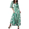 Ciebon Claudie Flutter Sleeve Satin Wrap Dress In Green