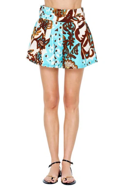 Ciebon Clea Pleated Print Shorts In Multi