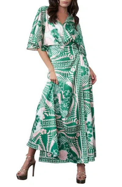 Ciebon Cloudine Tropical Print Maxi Wrap Dress In Green