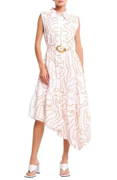 Ciebon Colleen Embroidered Belted Midi Shirtdress In White